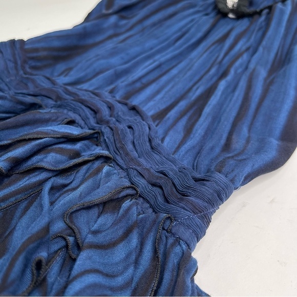 POUPETTE ST BARTH Beline Navy Deep Fringe V-Neck Slim Ruffle Mini Dress - Picture 6 of 15